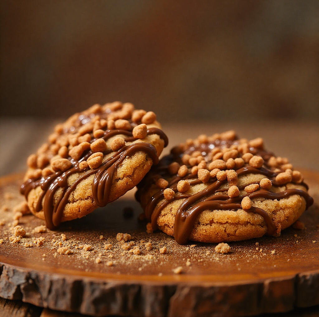 Two Cookiegasm cookies Two Cookiegasm Cookies on a wooden plank with sauce and topping and crumbs around